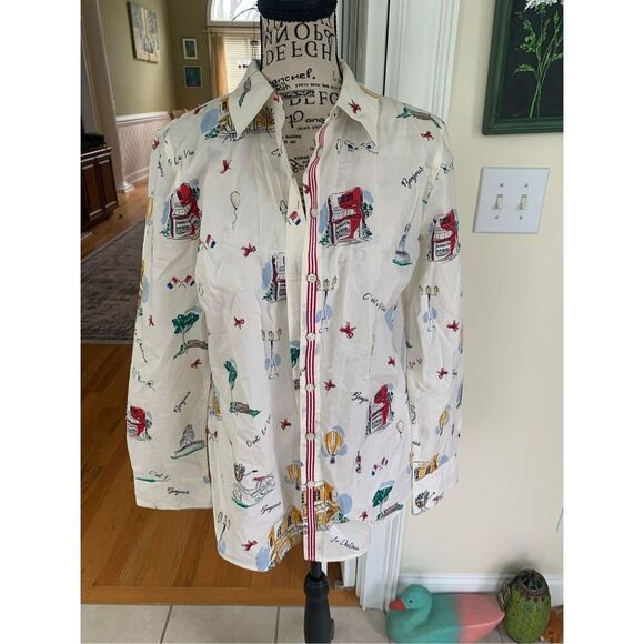 Talbots No-Iron Button Up French Prints Shirt - Picture 8 of 12
